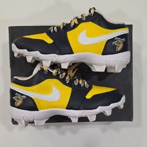 Youth Jordan 1 NIKE cleats, CUSTOM painted Savanah Bananas colors